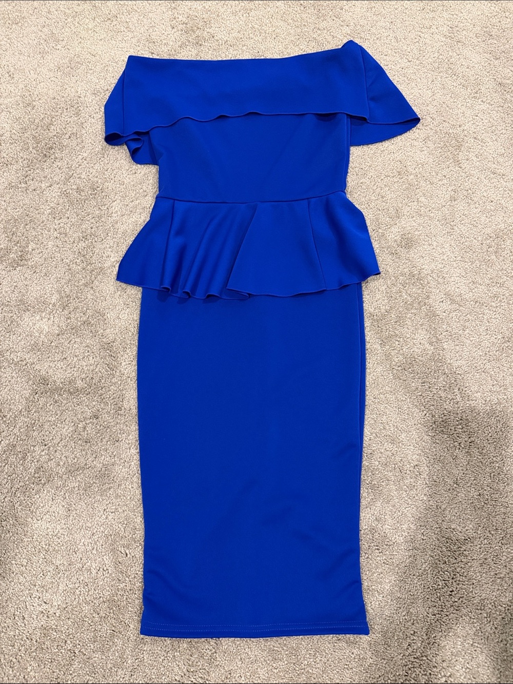 Off-Shoulder Royal Blue Peplum Midi Dress